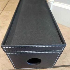 Black Stitched Leather Cord Management Box Desk Organization 15" x 6" x 6"